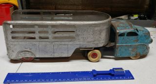 Vintage Wyandotte Express Cattle Truck &trailer Pressed Steel Toy Blue & Silver