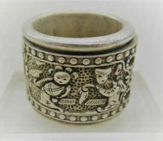 Old Antique Chinese Silver Ring With Adjustable Outside