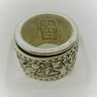 OLD ANTIQUE CHINESE SILVER RING WITH ADJUSTABLE OUTSIDE 2
