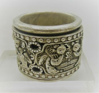OLD ANTIQUE CHINESE SILVER RING WITH ADJUSTABLE OUTSIDE 3