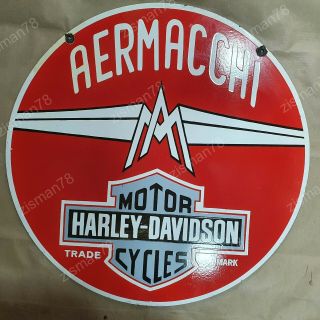 Harley Davidson Aermacchi 2 Sided Vintage Porcelain Sign 30 Inches Round