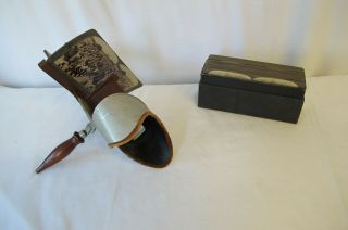 Vintage Wooden & Metal 3d Stereoscope Photo Picture Viewer & Box Of 30,  Photos