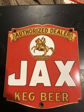Jax Porcelain Beer Sign Vintage Patina Oil Gas Advertising