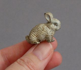 Tiny Vintage Cold Painted Bronze Lucky White Rabbit Bunny Miniature Good Luck