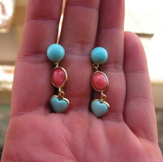 Antique Victorian French Silver Gold Red Coral 40m 10mm Fine Earrings Turquoise
