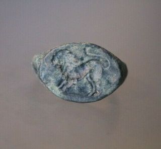 Ancient Interesting Roman Bronze Ring Lion 1st - 4th Century Ad