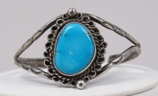 Vtg Old Pawn Sterling Silver Navajo Sleeping Beauty Turquoise Cuff Bracelet
