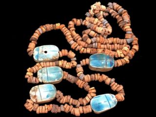 Ancient Egyptian Restrung Scarab Bead Necklace,  Late Period 664 - 332 Bc (1)