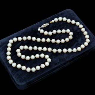 Antique Vintage Deco 835 Sterling Silver Saltwater Akoya Pearl Necklace 52.  2g