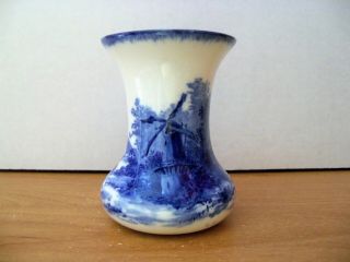 Royal Doulton Burslem Miniature Blue And White Vase With Windmill Scene 1890 