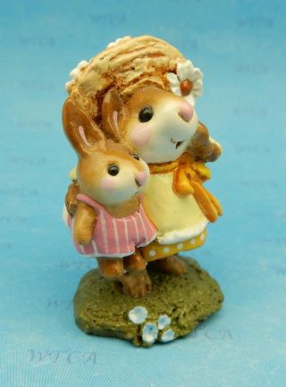 Wee Forest Folk MISS DAISY,  WFF M - 182,  YELLOW W/PINK BUNNY,  Retired 2011 2