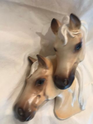 Norcrest Double Horse Head Wall Hanging Palomino Mare Stallion 1950 - 60s 2