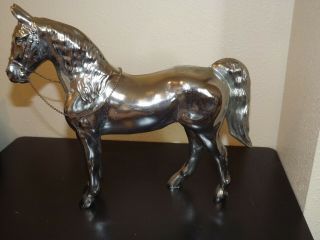 Vintage Large Metal Silver Horse W/ Removable Saddle Figurine 11 1/2 In X 10 In
