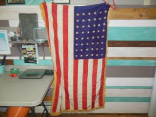 Vintage 48 Star American Flag,  Gold String Fringe,  No Rips/no Tears 1 Area Stain