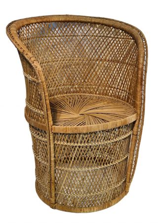 Vintage Wicker Peacock Rattan Chair Boho 30” Tall Plant Stand Large Short Back