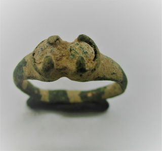 Circa 900 - 1100 Ad Viking Era Norse Bronze Ring With Stone Inset