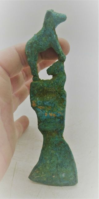 Scarce Ancient Luristan Bronze Axe Head With Ram Terminal Circa 1000 Bce