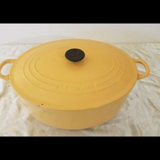 Vintage Le Creuset France Oval Dutch Oven Yellow W Lid Cast Iron