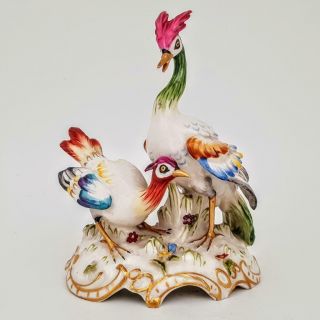 Dresden Von Schierholz Porcelain Great Crested Grebe Exotic Birds Figurine Group