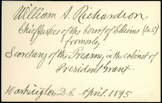 1895 Autograph,  William Adams Richardson,  From Mass. ,  Us Secretary Of Treasury