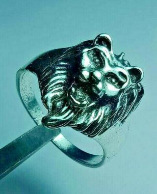 Rare Extremely Ancient Silvered Lion Head Ring Viking Artifact
