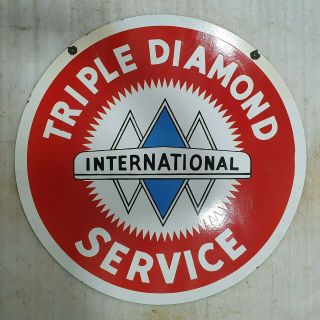 Triple Diamond Service 2 Sided 30 Inches Round Vintage Enamel Sign