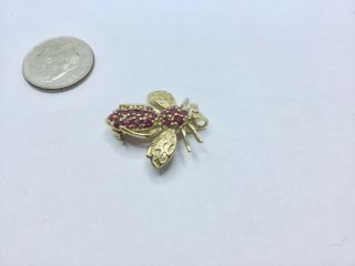 Vintage 14K Yellow Gold And Rubies Bee Brooch Pendant,  2.  6 Grams 2