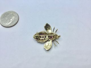 Vintage 14K Yellow Gold And Rubies Bee Brooch Pendant,  2.  6 Grams 3
