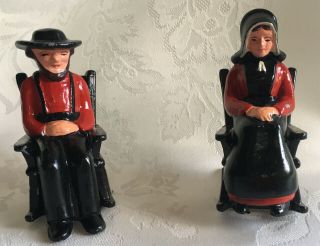 Vintage Cast Iron Amish Couple In Rocking Chairs - Salt And Pepper Shakers
