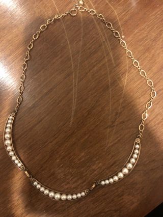 Vintage 14k Yellow Gold Pearl Necklace