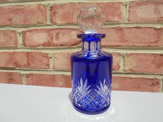 Vintage Baccarat Cobalt Blue Cut To Clear Perfume Cologne Bottle 6 7/8 "