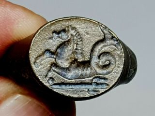 Rare Ancient Roman Bronze Massive Military Ring Seal.  12,  8 Gr.  22 Mm