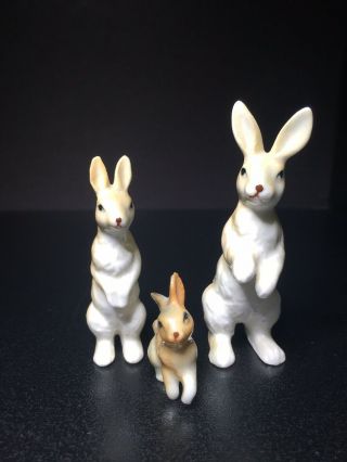 Ceramic Rabbit Figurines Set Of 3 - Vintage Miniature Bunnies