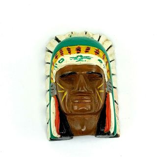 Boy Scout Neckerchief Slide Carved Wood Native American Indian Chief Vintage