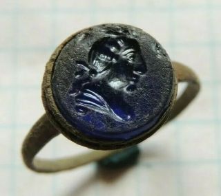 Ancient Bronze Ring Middle Ages With A Human Face
