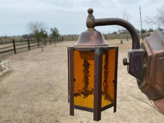 Antique 1900s Copper Porch Light Arts & Crafts Vintage Mission Fixture Wall Lamp