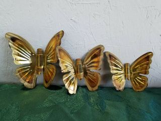 Vtg Homco Home Interiors 3 Pc Brass Gold Butterflies Wall Accents Decor Metal