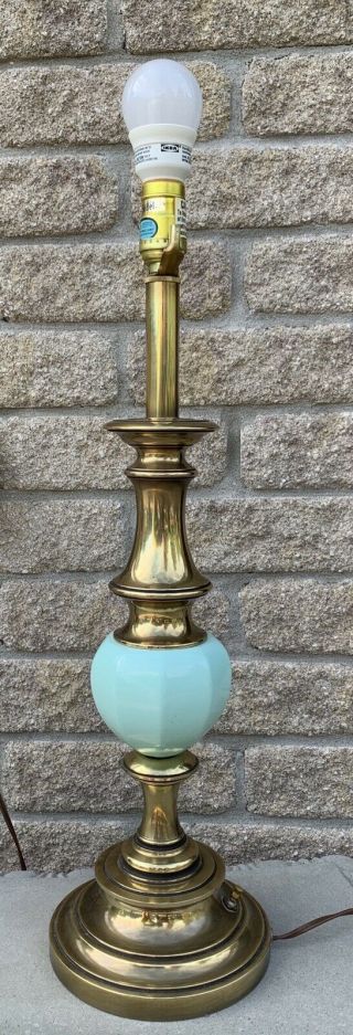 Vtg Stiffel Brass Porcelain Table Lamp Celadon Jade Green 3way Hollywood Regency