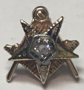 Masonic 14 Kt.  Gold With 1/8 Carat Diamond Square And Compass Lapel Pin