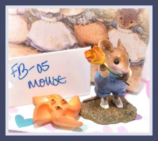 ❤️wee Forest Folk Fb - 05 Mouse Flower Babies Retired Blue Overalls Tulip Fb - 5❤️