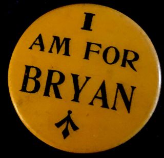 Rare Political Pinback William Jennings Bryan Pin Campaign Advertising Button