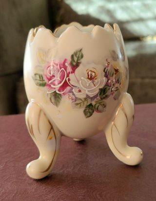 Vintage 1962 Inarco Hand Painted Floral Porcelain Cracked Egg Vase E116s