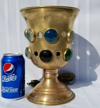 Vintage Jeweled Middle Eastern Pierced Stars Brass Chalice Cup Vase Table Lamp