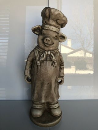 French Chef Pig Pottery Statue Utensil Holder Restaurant Menu Decor 18.  5 "