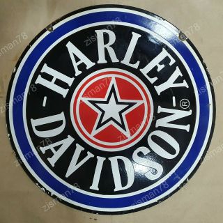 Harley Davidson Star 2 Sided Vintage Porcelain Sign 30 Inches Round