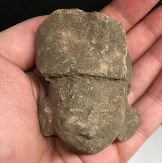 Fine Pre - Columbian Royal Pottery Head Large Ear Spools Anthro Human Artifact 2
