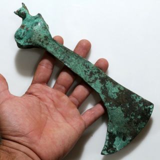 Extremely Rare Luristan Bronze War Ax - Decorated With Animal Ca 1000 - 700 Bc