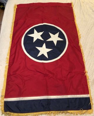 Vintage Tennessee State Flag Stitched Logo Yellow Fringe 5’ X 3’ Red White Blue