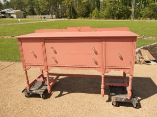 - Large Pink/orange Sideboard Shabby Chic Painted Vintage