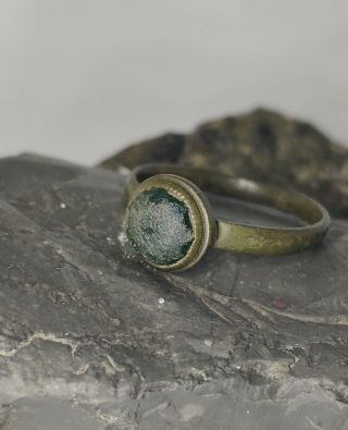 Ancient Bronze Ring With Green Insert